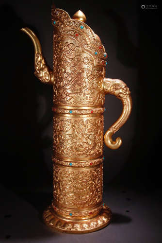 QIANLONG MARK, CHINESE BRONZE DRAGON WINE POT