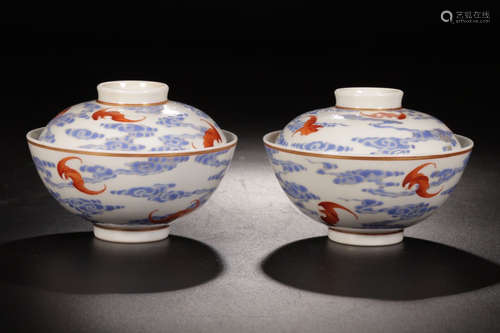 GUANGXU MARK, PAIR OF CHINESE BLUE COLORED IRON-RED GLAZED BWOL