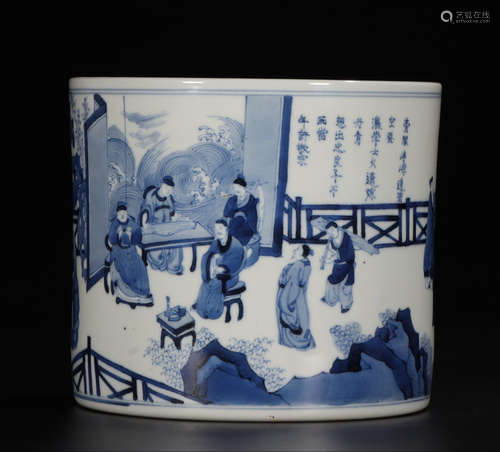 KANGXI MARK, CHINESE BLUE & WHITE BRUSHPOT