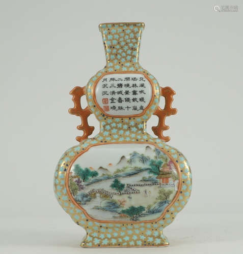 QIANLONG MARK, CHINESE FAMILLE ROSE GOURD VASE