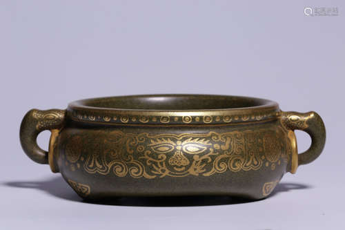 QIANLONG MARK, CHINESE TEA-DUST GLAZED CENSER