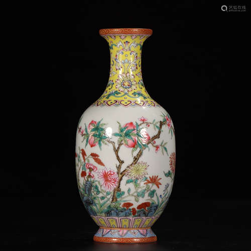 YONGQING MARK, CHINESE GILT FAMILLE ROSE VASE