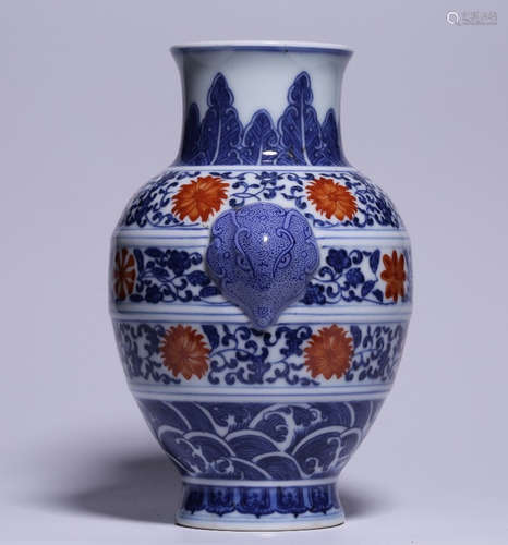 QIANLONG MARK, CHINESE BLUE & WHITE IRON-RED GLAZED VASE