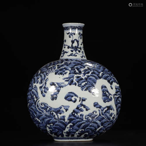 YONGLE MARK, CHINESE BLUE & WHITE DRAGON MOONFLASK