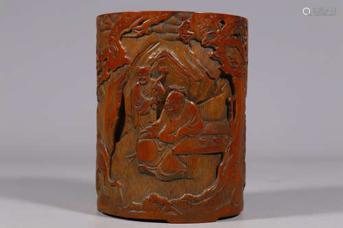 CHINESE CARVED WOOD BRUSHPOT