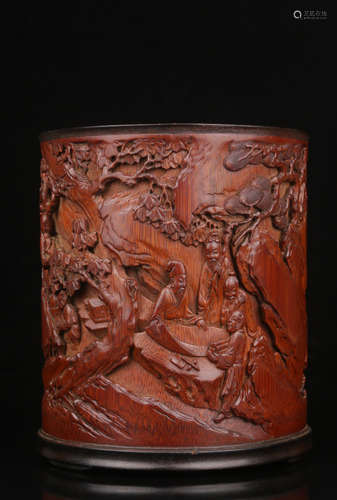 CHINESE CARVED BAMBOO BRUSHPOT