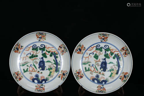 WANLI MARK, PAIR OF CHINESE WUCAI PLATE