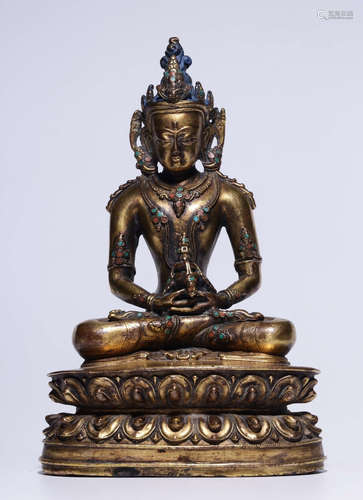 CHINESE GILT BRONZE BUDDHA