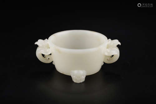 CHINESE CARVED HETIAN JADE TRIPOD CENSER