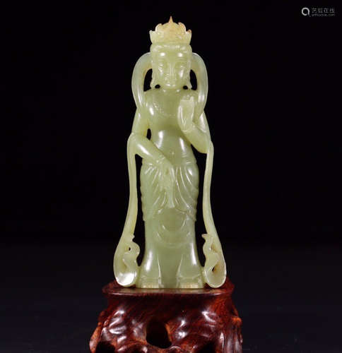 CHINESE CARVED HETIAN JADE BUDDHA ORNAMENT