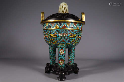 QIANLONG MARK, CHINESE CLOISONNIE TRIPOD CENSER