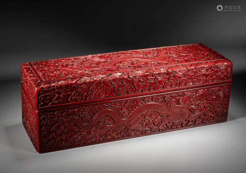 A CHINESE CINNABAR LACQUER DRAGON BOX AND COVER