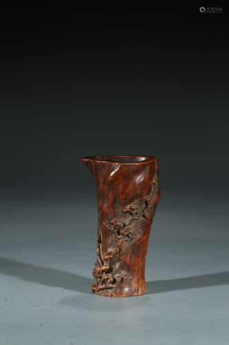 A CHINESE AGARWOOD 'TRUNK' BRUSHPOT