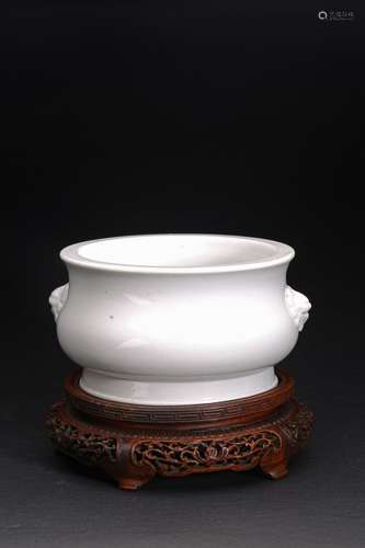 A WHITE GLAZED BOMBE CENSER