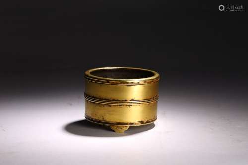 A GILT BRONZE TRIPOD CENSER