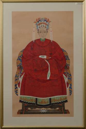 A FRAMED PAINTING ON PAPER OF ANCESTOR