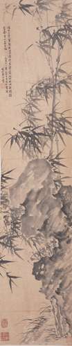 AN INK ON PAPER 'BAMBOO' HANGING SCROLL, LI FANGYING