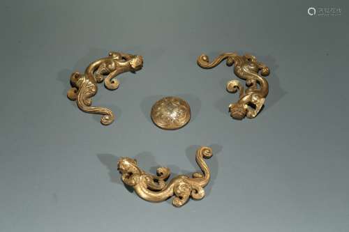 A GROUP OF GILT BRONZE CHILONG ORNAMENTS