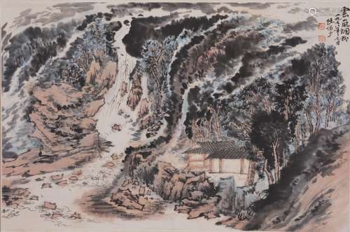 A COLOR AND INK ON PAPER 'LANDSCAPE' PAINTING, LU YANSHAO