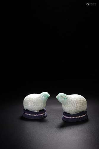 A PAIR OF JADEITE CARVED 'QUAIL' BOXES