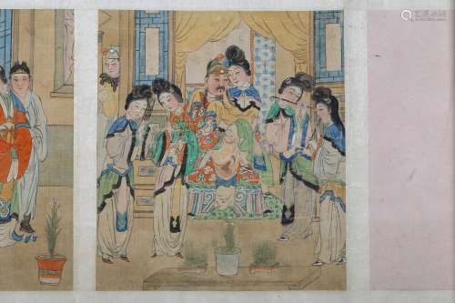 COLOR AND INK ON SILK EROTIC SCENE HANDSCROLL