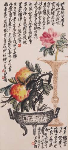 COLOR AND INK ON PAPER 'PEACH' PAINTING, WU CHANGSHUO
