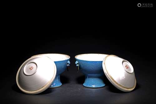 A PAIR OF CHINESE BLUE GLAZED VESSELS