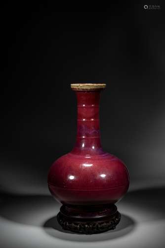 A CHINESE FLAMBE GLAZED VASE WITH STAND