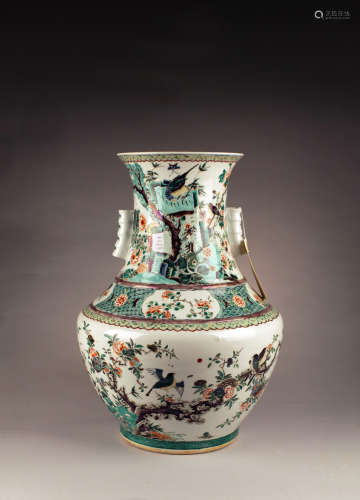 A LARGE FAMILLE VERTE 'FLOWERS AND BIRDS' VASE