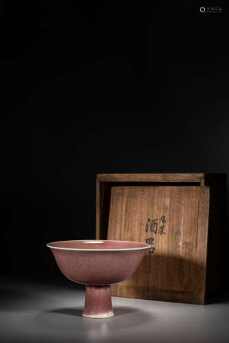 A CHINESE RED GLAZED INCISED STEM CUP