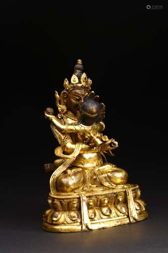 A GILT BRONZE FIGURE OF VAJRADHARA AND CONSORT