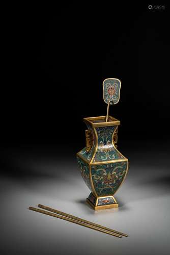 A CLOISONNE ENAMEL BRONZE INCENSE BURNER SET