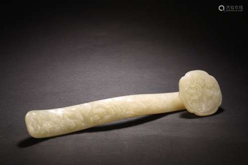 A CHINESE WHITE JADE 'MOUNTAIN LANDSCAPE' RUYI SCEPTER