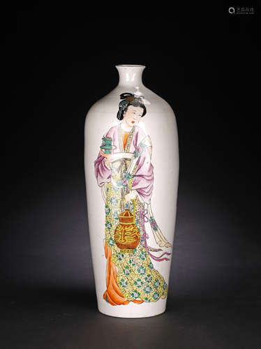 A LARGE CHINESE FAMILLE ROSE 'LADY' INSCRIBED VASE