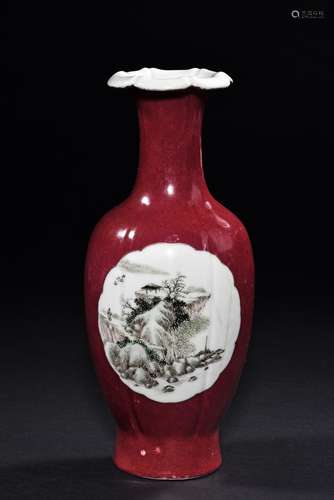 A RED GLAZE MEDALLION VASE