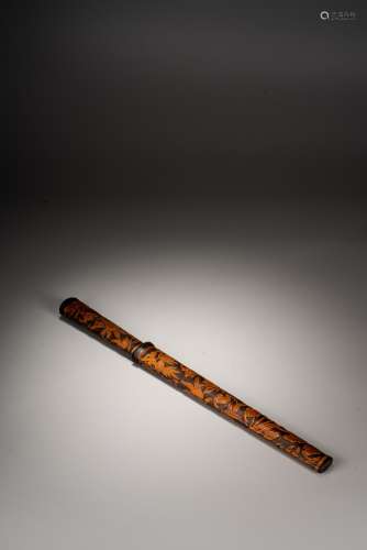 A ZITAN BAMBOO VENEER INLAID KNIFE AND COVER