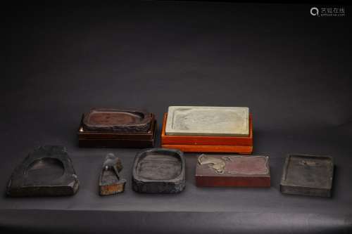 A GROUP OF SEVEN INKSTONES