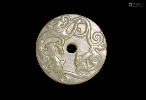 A CHINESE WHITE JADE 'CHILONG' BI DISC