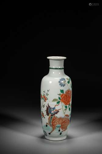 A CHINESE FAMILLE VERTE 'QILIN AND FLOWERS' VASE