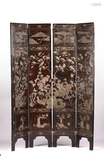 A COROMANDEL LACQUERED 'HUNDRED BOYES' FOUR PANEL SCREEN