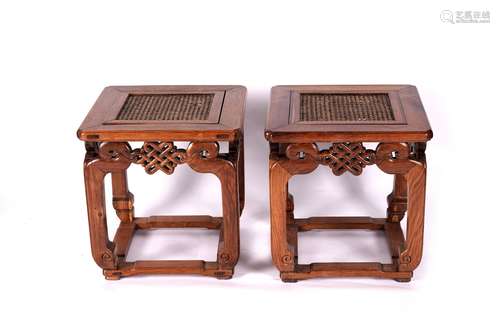 A PAIR OF CHINESE HUANGHUALI RECTANGULAR STOOLS