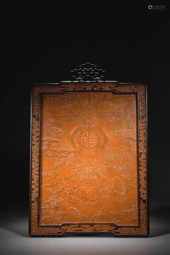 A CHINESE BAMBOO VENEER 'LONGEVITY' HANGING PANEL