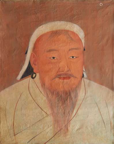 A LARGE 'GENGHIS KHAN' OIL PAINTING