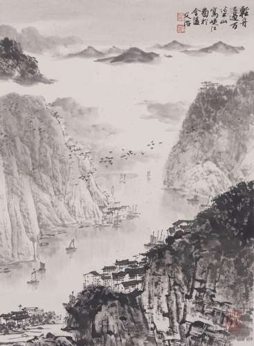 AN INK ON PAPER 'LANDSCAPE' PAINTING, SONG WENZHI