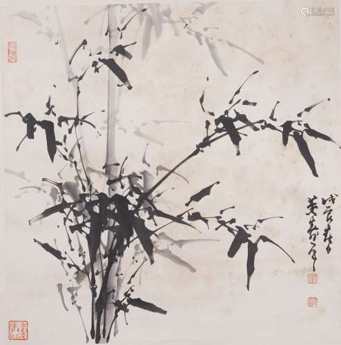 AN INK ON PAPER 'BAMBOO' PAINTING, DONG SHOUPING