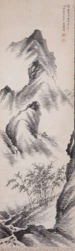 AN INK ON PAPER 'LANDSCAPE' PAINTING, ATTRIBUTED WANG YUANQI