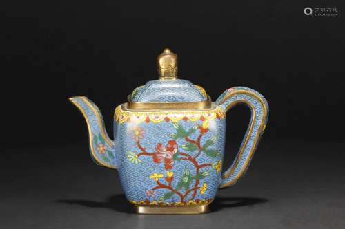 A CLOISONNE ENAMELED SQUARE TEAPOT