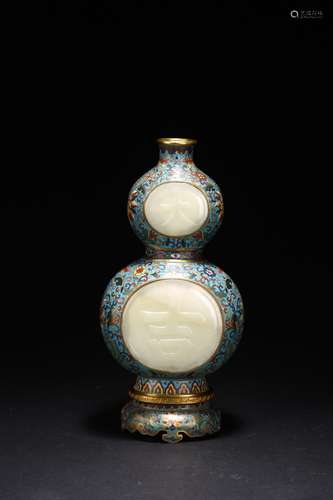 A CLOISONNE ENAMEL JADE INLAID DOUBLE GOURD VASE