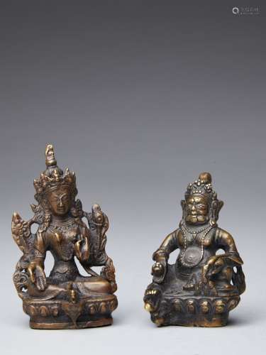 TWO BRONZE FIGURES OF BODHISATTVA