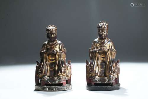 A PAIR OF GILT-PAINTED 'TAOIST' GOD WOOD FIGURES